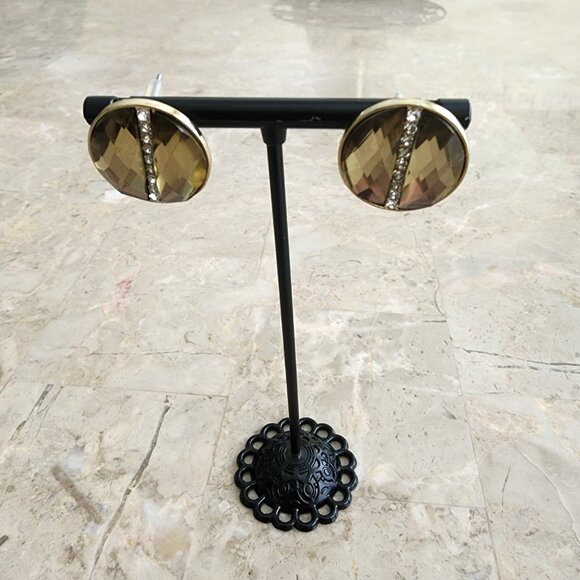 Stony Champagne-Colored Button Earrings - Picture 4 of 5